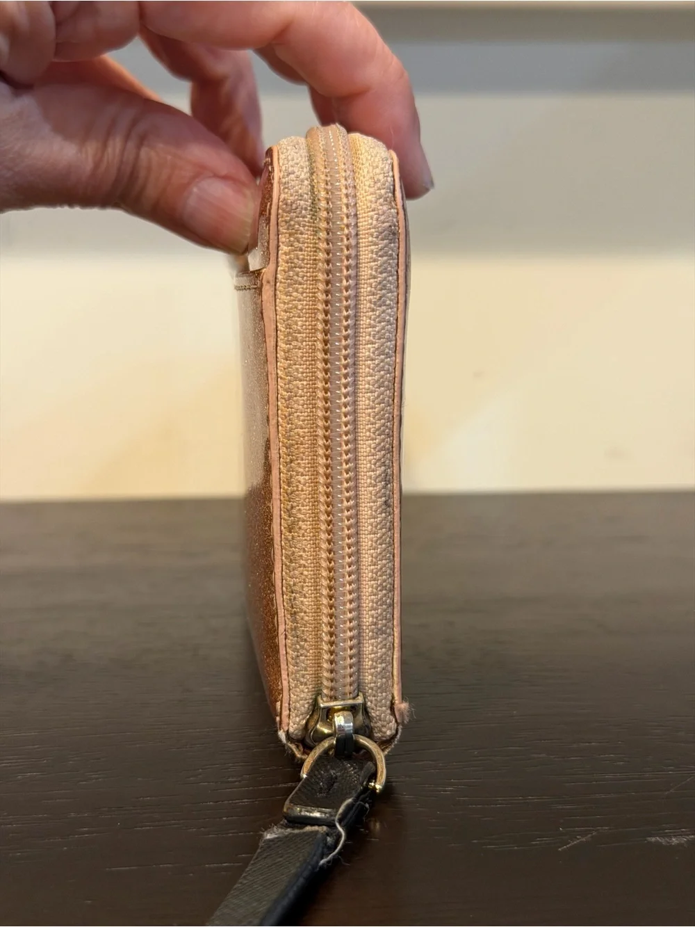 kate spade Rose Gold Glitter Zip Wallet